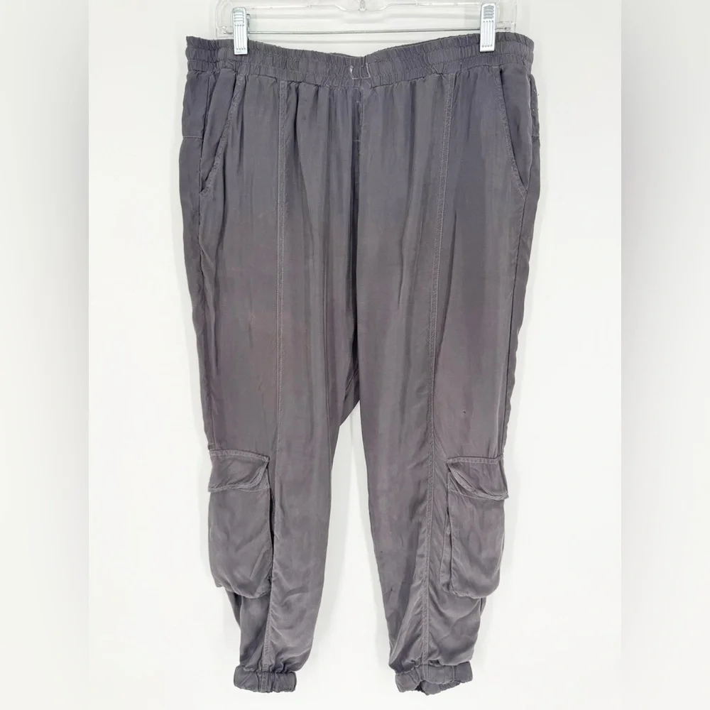 Johnny Was Ramble Pull-On Cupro Cargo Jogger Pants Grey Size‎ M Coastal Grandma